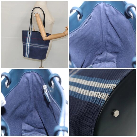 BURBERRY Nova Check Tote Bag Canvas Navy Silver - Picture 16 of 16